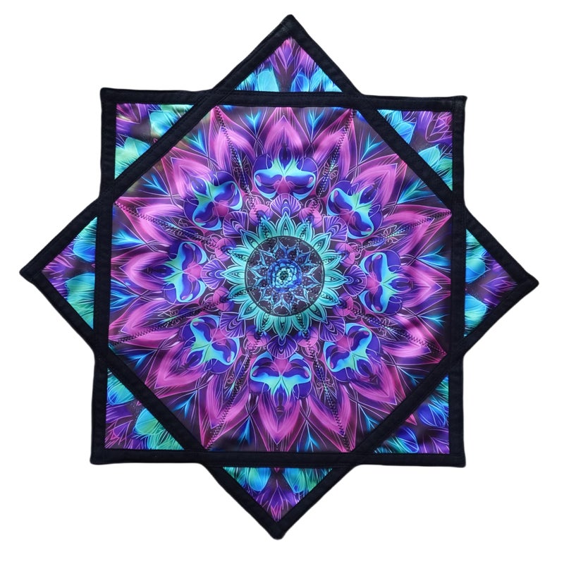 BVCY Flow Star(UV Reactive) Spinning Cloth Beginners Juggling and Skill Toy Easy to Rotate Double Sided Printing Dapo Star Blue&Purple (R05-style2) - Image 1